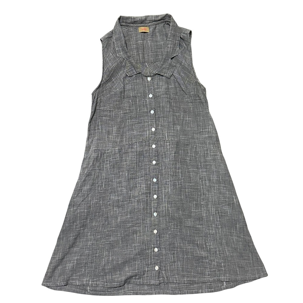Tulip Sleeveless Button Front A Line‎ Dress Grey Textured Midi Length - S